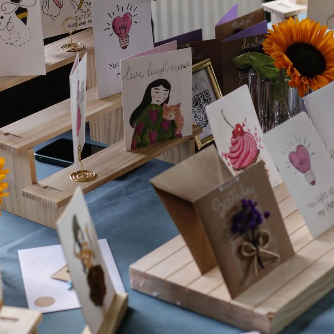 Handmade wishing cards displayed at the Bazaar